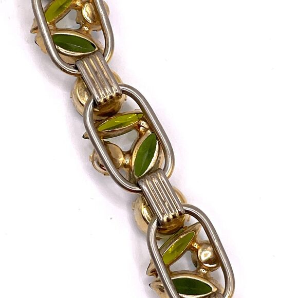 Juliana DeLizza & Elster Vintage Green Rhinestone Glass Bracelet #6700 - Picture 5 of 13